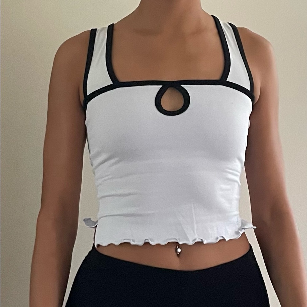 Black Lined Lettuce Trim Cut Out Crop Top